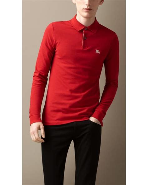 burberry red long sleeve polo|More.